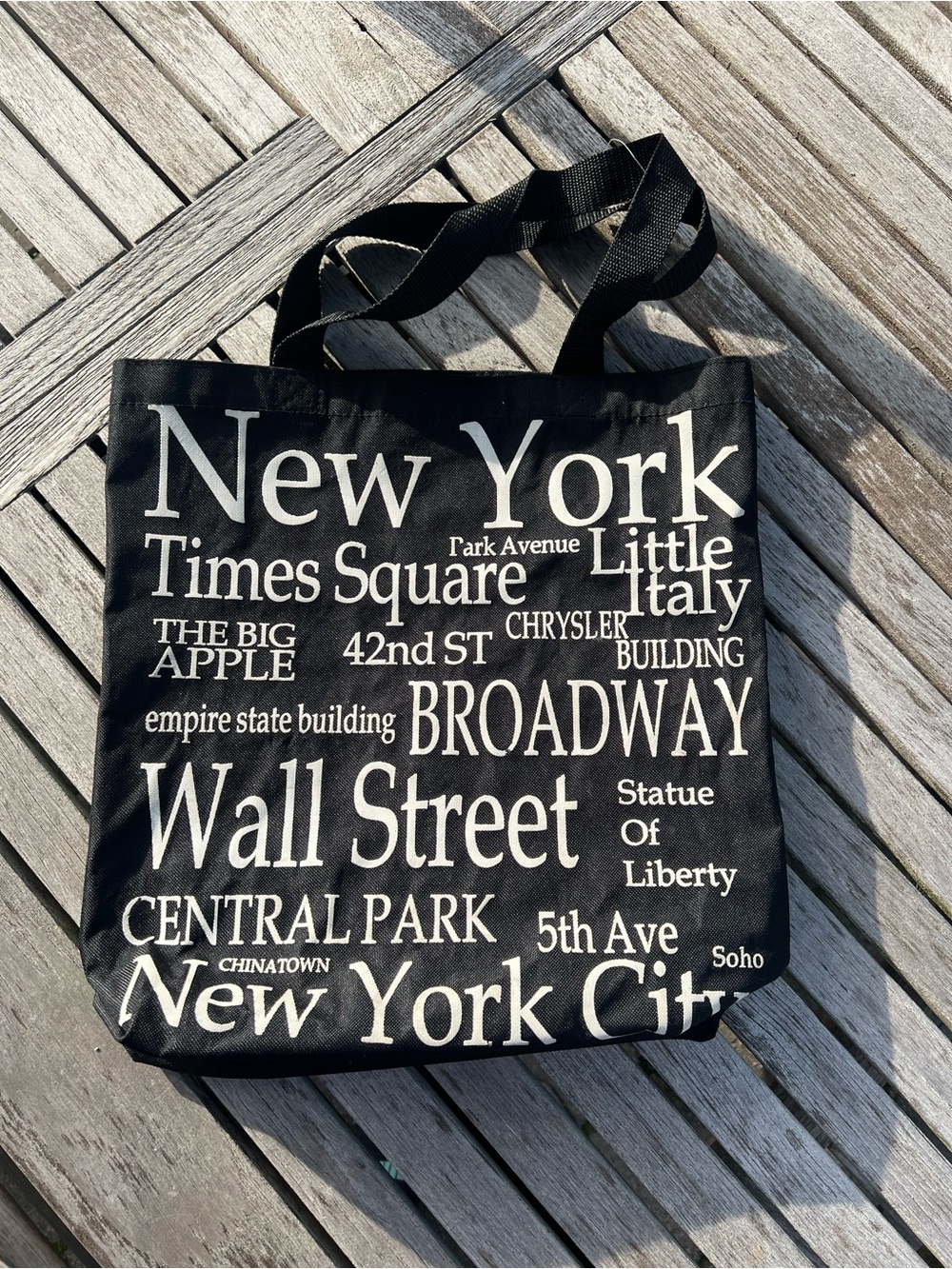 New York Word-Print Canvas Tote Bag - Black & White